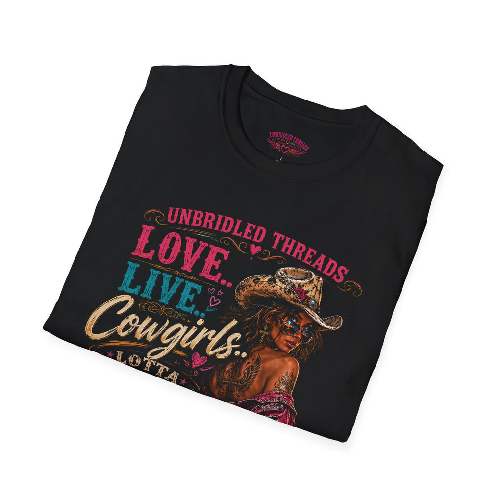 "Love, Live, Cowgirls Outlaw" Western  Unbridled Threads  Black T-Shirt