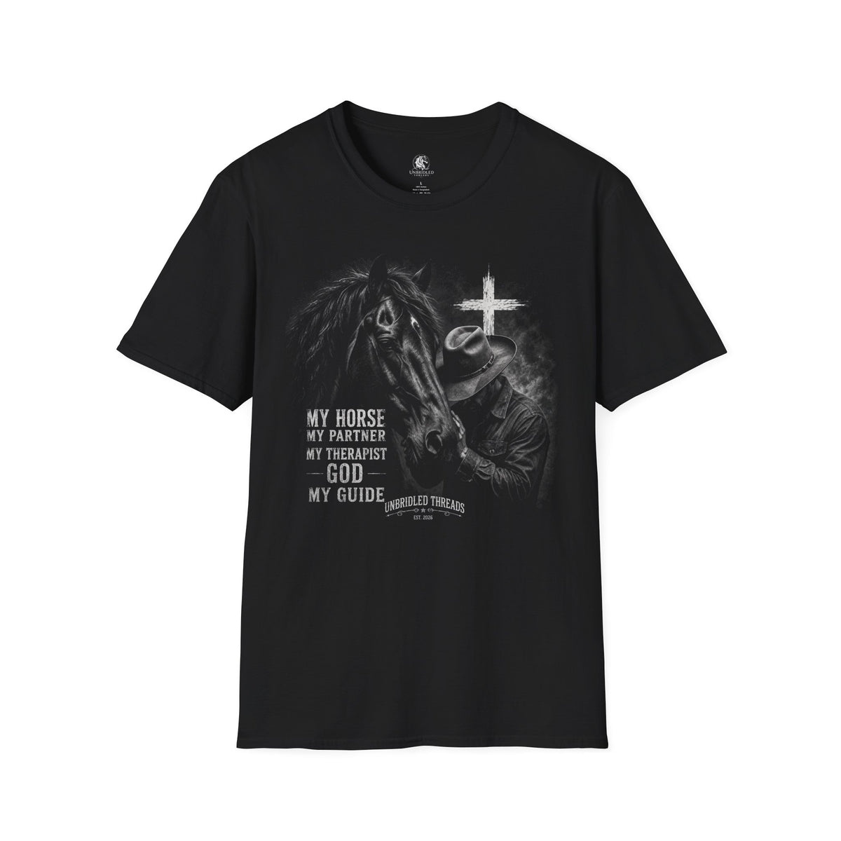 Horse & Faith T-Shirt — "My Horse Is My Partner...God My Guide" Christian Equestrian Tee