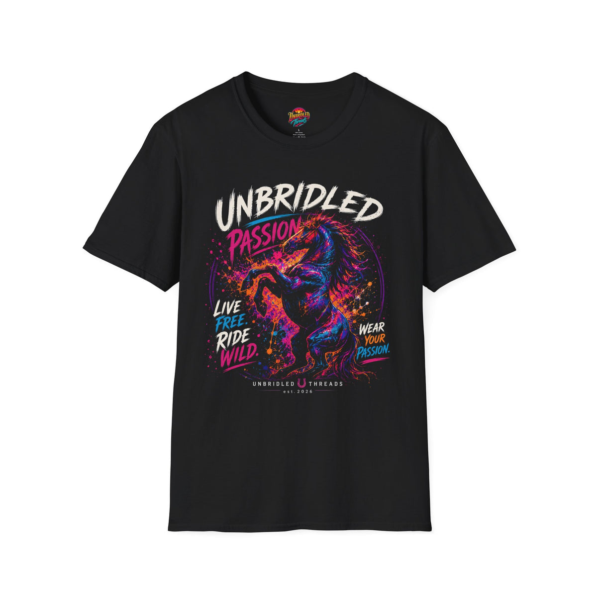 Unbridled Passion Horse T-Shirt — Neon Stallion Graphic Tee for Equestrians or Causal Wear