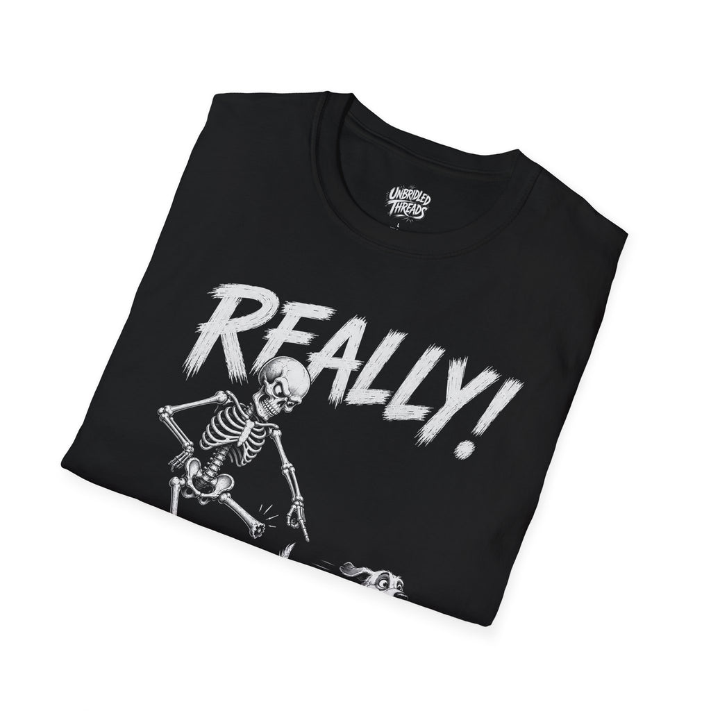 Really! Skeleton Graphic T-Shirt — Funny Retro Halloween Tee
