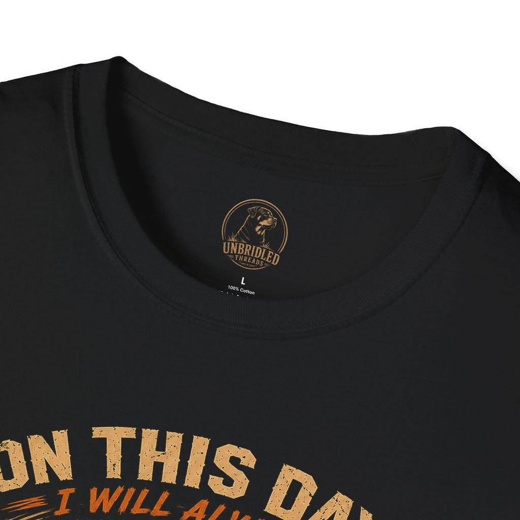 "On This Day I Will Always Protect You with My Life" Rottweiler Pup And Child Grphic On Black T-shirt