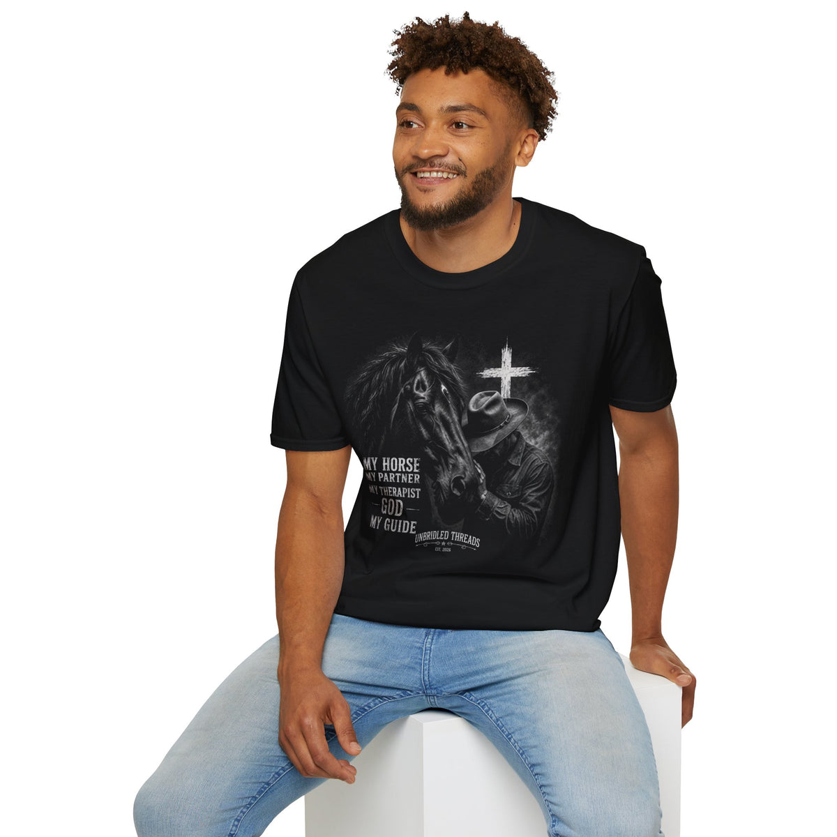 Horse & Faith T-Shirt — "My Horse Is My Partner...God My Guide" Christian Equestrian Tee