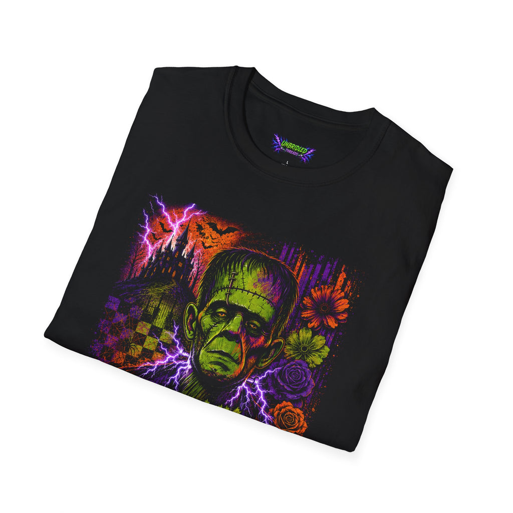 Frankly I Don't Care Frankenstein On Black T-Shirt —Vibrant Color Tee