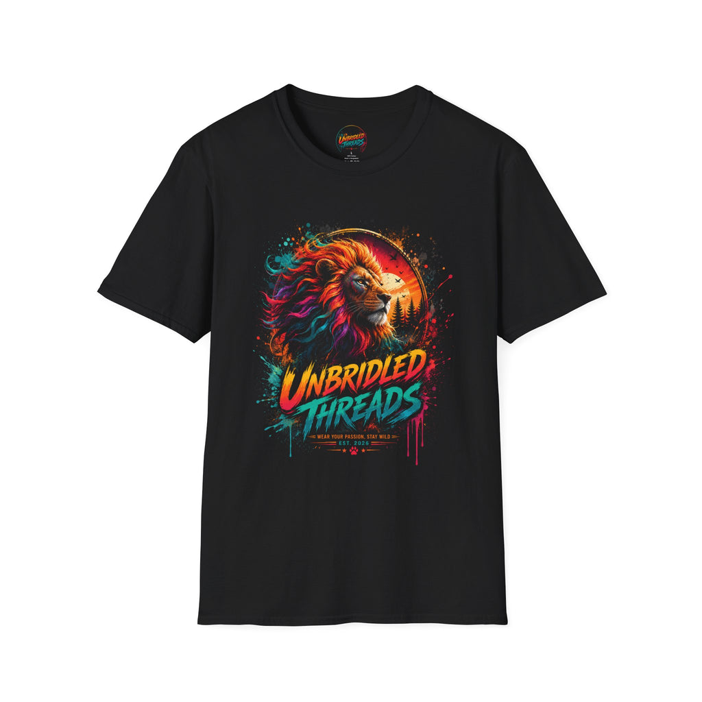 Lion Sunset Vibrant Rainbow Mane "Unbridled Threads" Graphic Tee