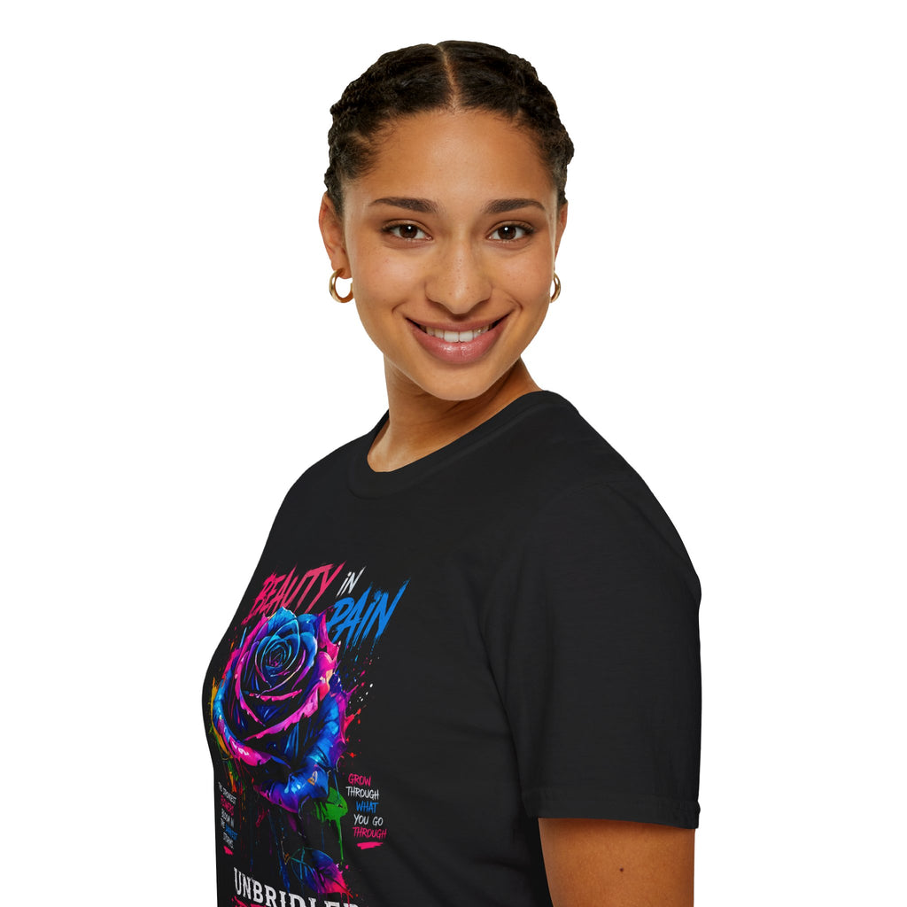 Beauty in Pain Rose T‑Shirt —  Unbridled Threads  Neon Floral Graphic Tee