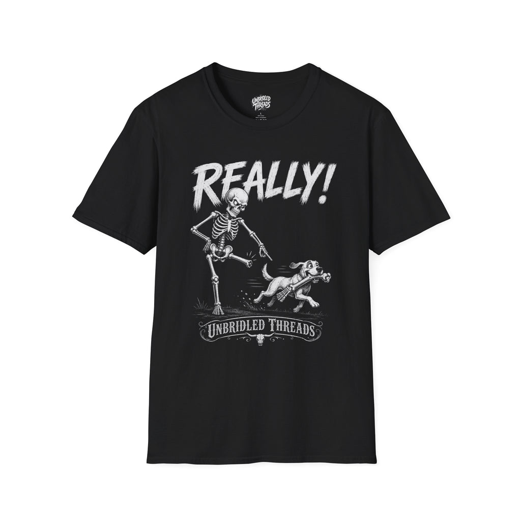 Really! Skeleton Graphic T-Shirt — Funny Retro Halloween Tee