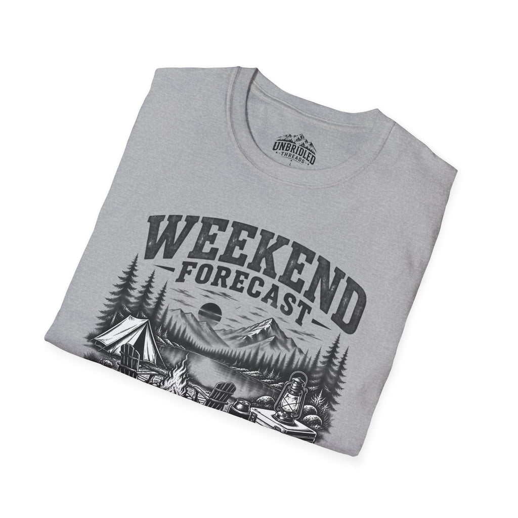 'Weekend Forecast: Chance of Drinking' Camping Graphic T-Shirt / Black, Red, Sport Gray and Natrual Colors