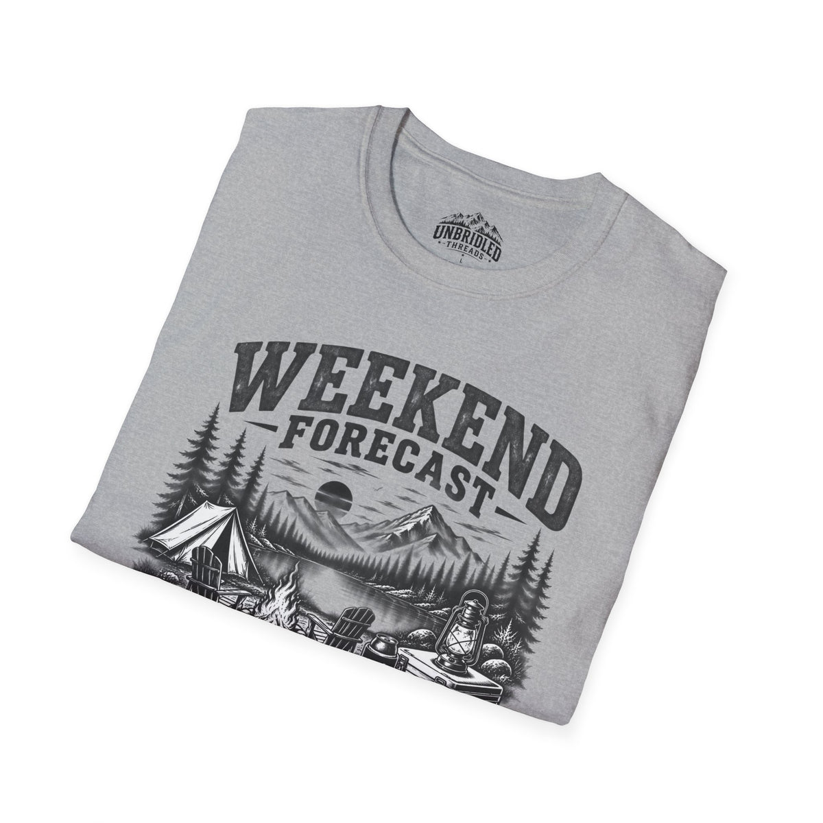 'Weekend Forecast: Chance of Drinking' Camping Graphic T-Shirt / Black, Red, Sport Gray and Natrual Colors
