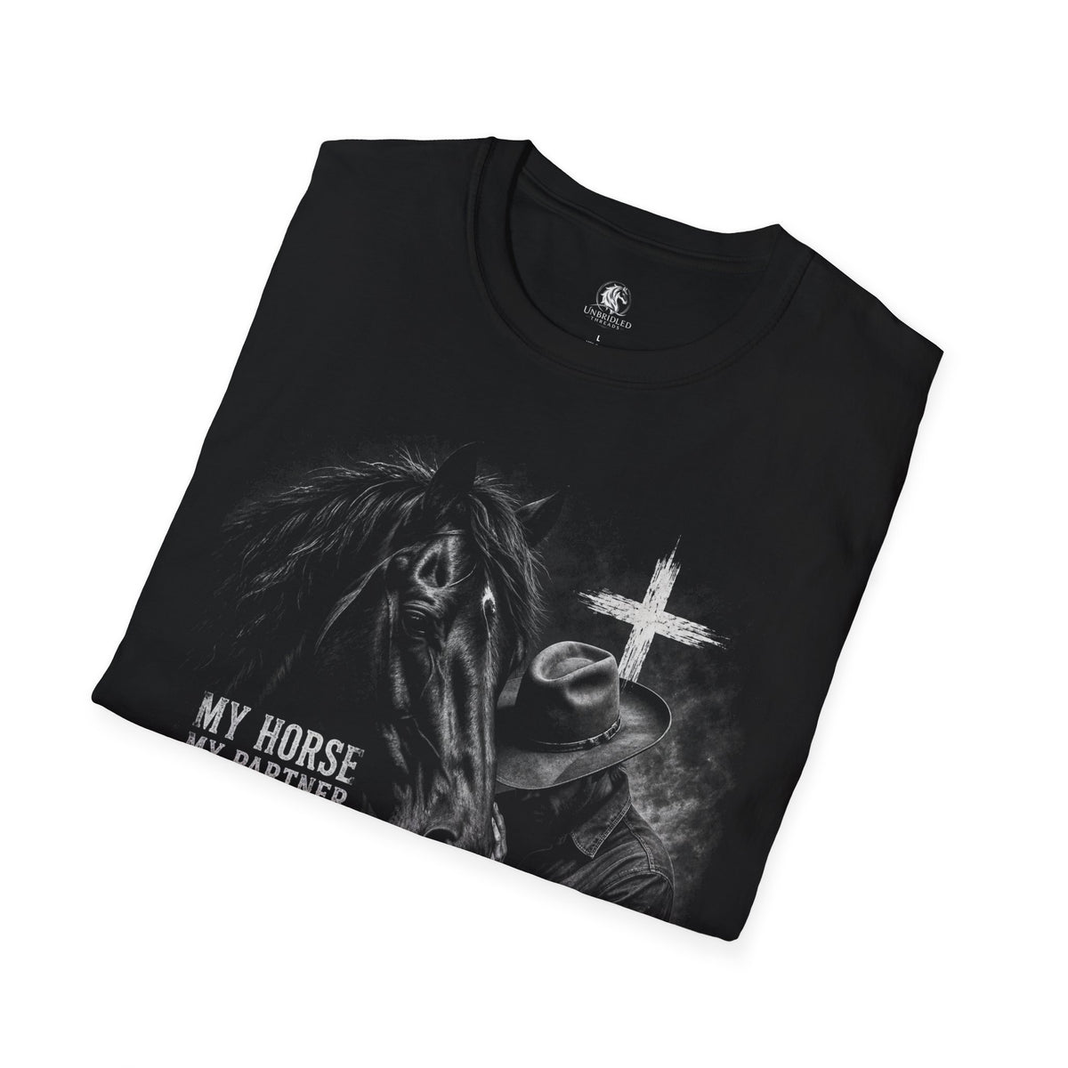 Horse & Faith T-Shirt — "My Horse Is My Partner...God My Guide" Christian Equestrian Tee