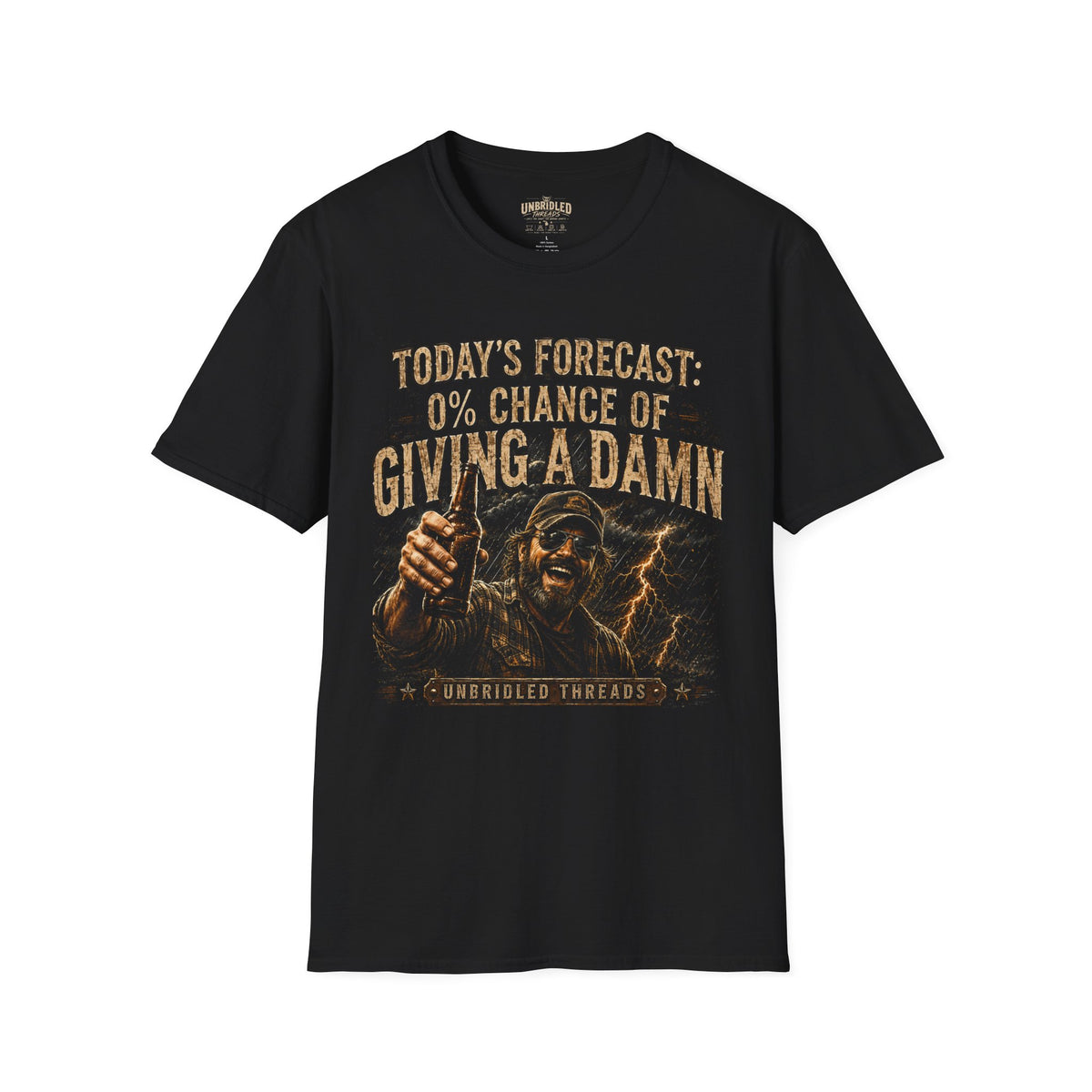 "Today's Forecast: 0% Chance of Giving a Damn" Vintage Graphic Black  Funny Tee