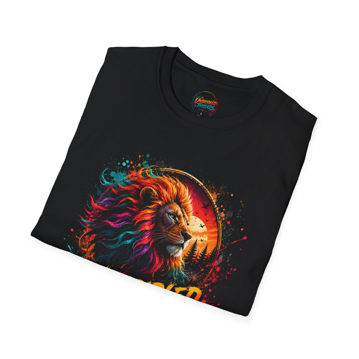 Lion Sunset Vibrant Rainbow Mane "Unbridled Threads" Graphic Tee