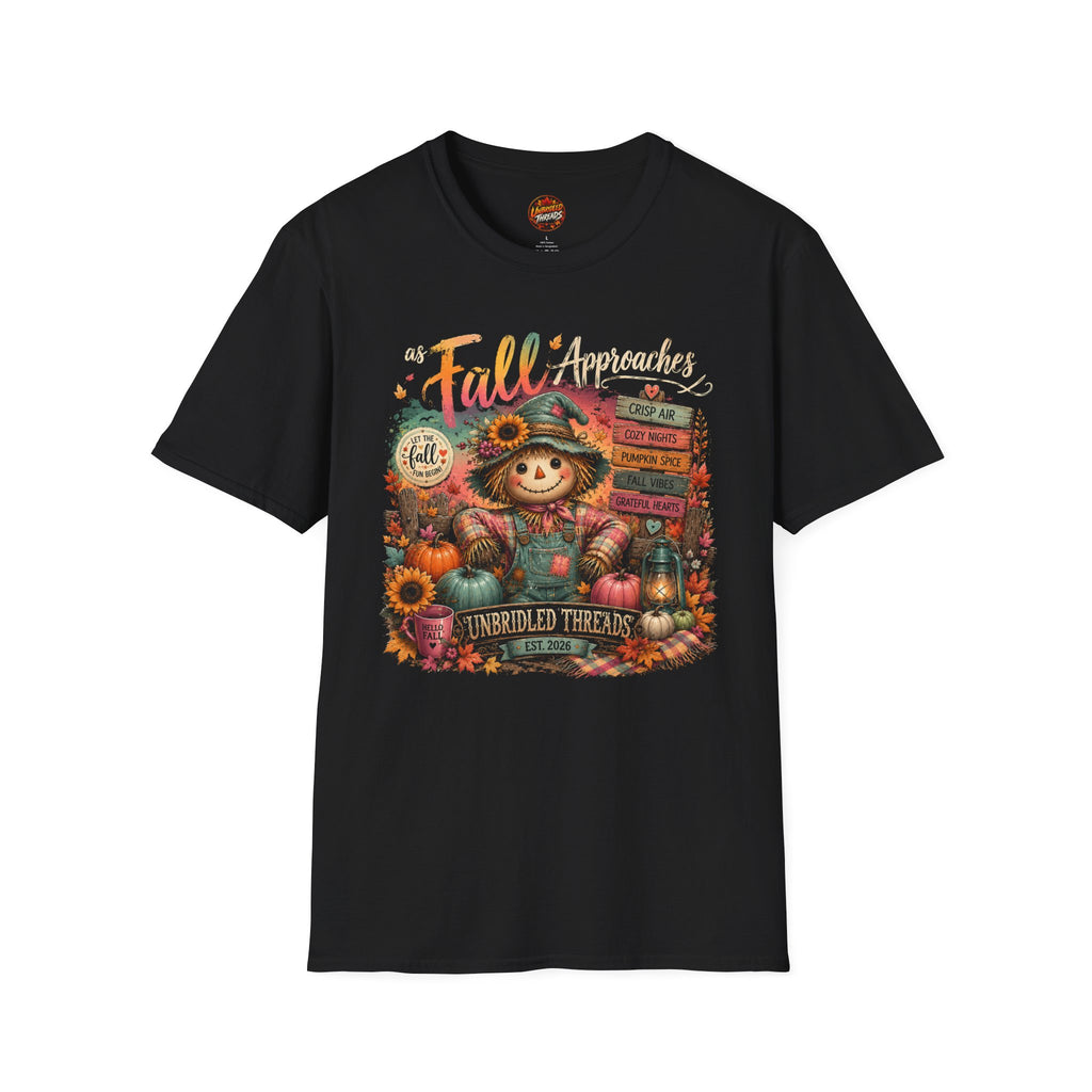 Fall Approaches Cute Scarecrow T-Shirt — Cozy Pumpkin Harvest Tee