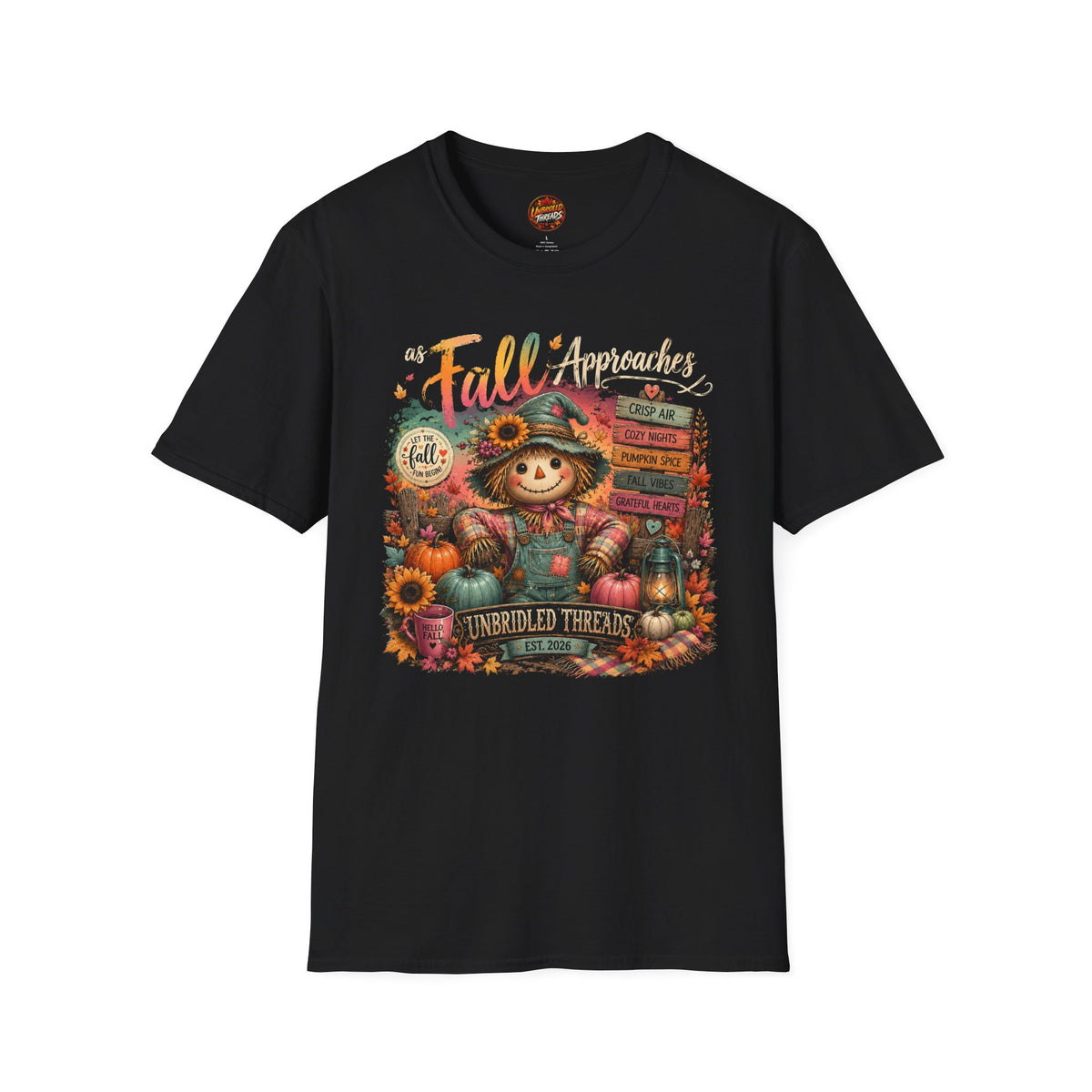 Fall Approaches Cute Scarecrow T-Shirt — Cozy Pumpkin Harvest Tee