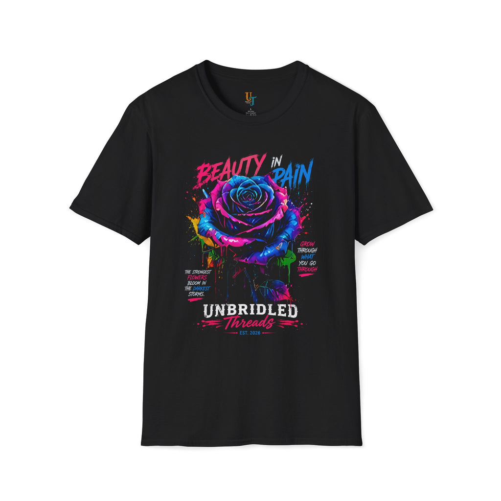Beauty in Pain Rose T‑Shirt —  Unbridled Threads  Neon Floral Graphic Tee