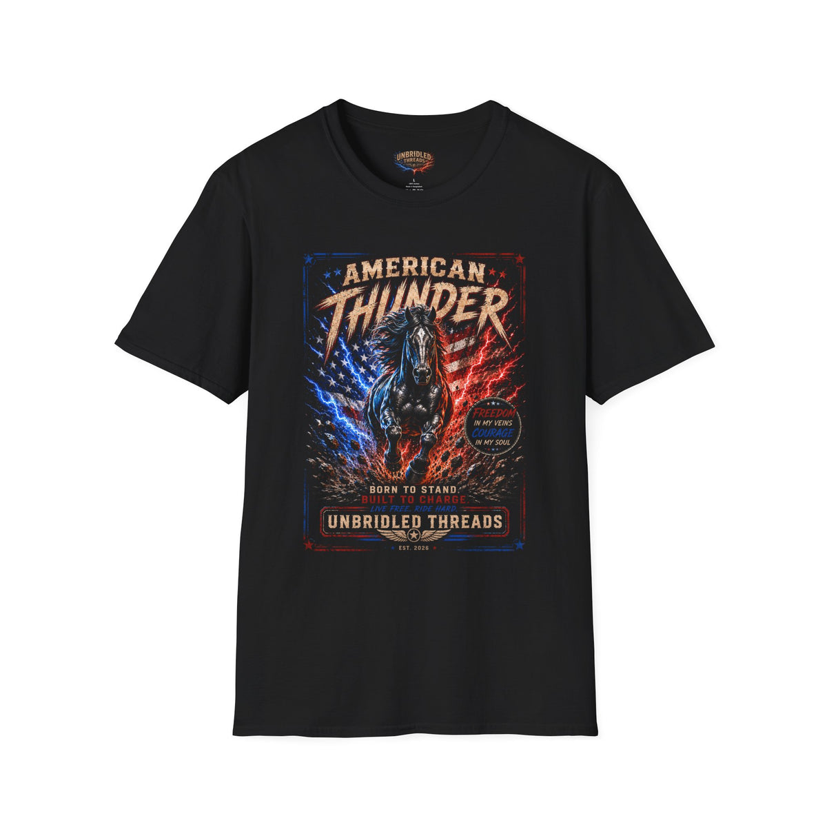 American Thunder & LIghting  Patriotic Black T-Shirt