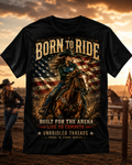 Born to Ride Cowgirl T-Shirt – American Flag Rodeo Arena Western Tee