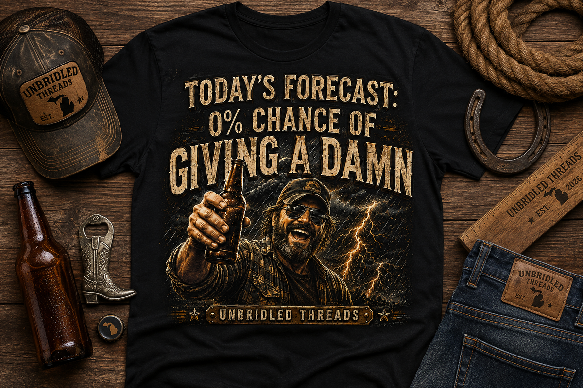 "Today's Forecast: 0% Chance of Giving a Damn" Vintage Graphic Black  Funny Tee