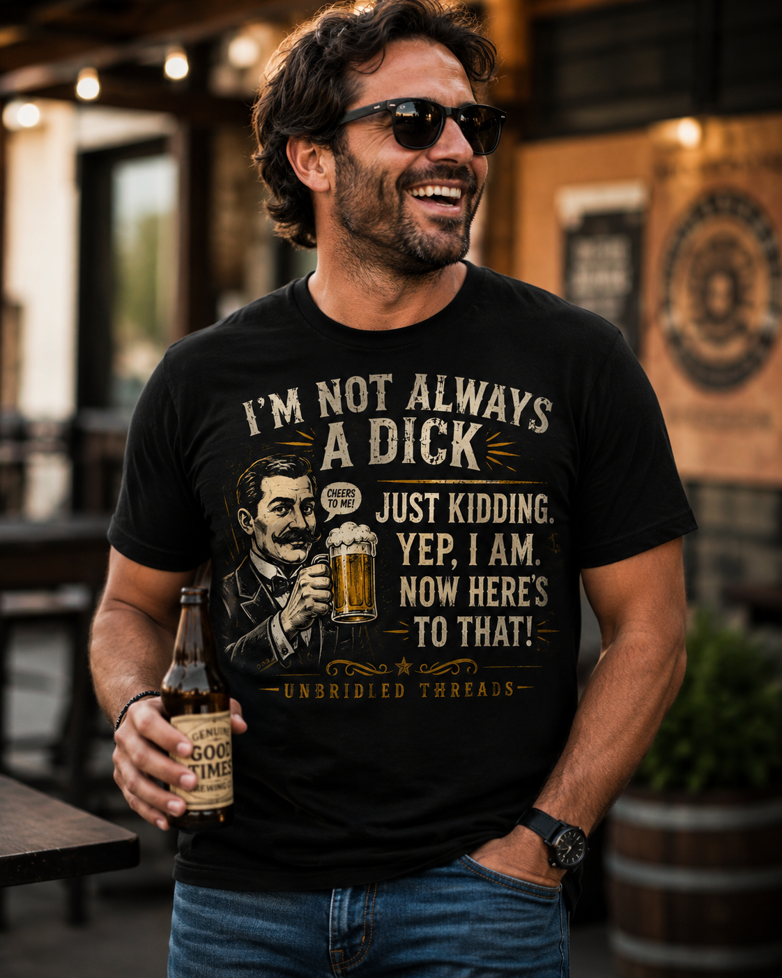 "I'm Not Always a Dick" Vintage Beer Humor Graphic Black Tee