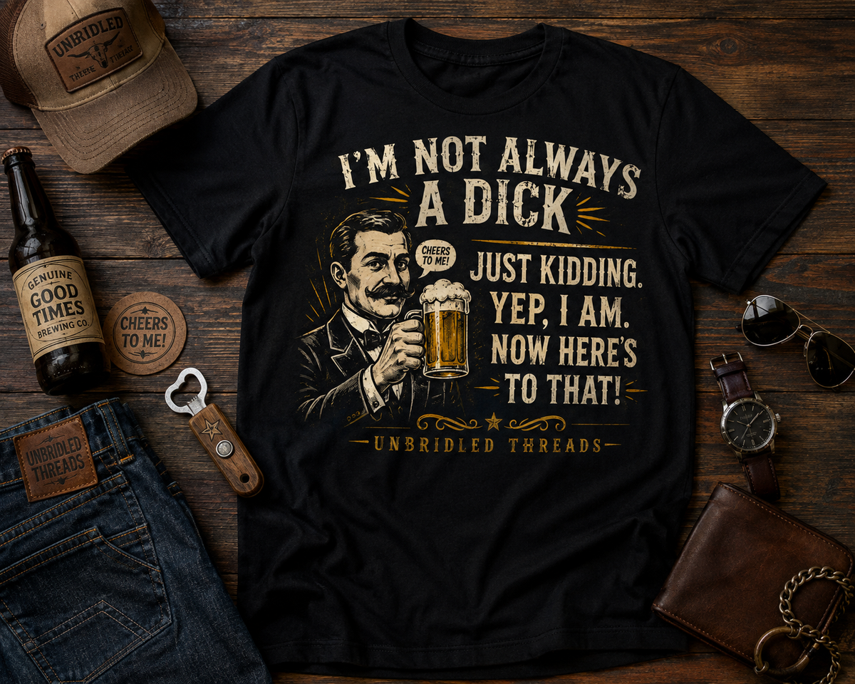 "I'm Not Always a Dick" Vintage Beer Humor Graphic Black Tee