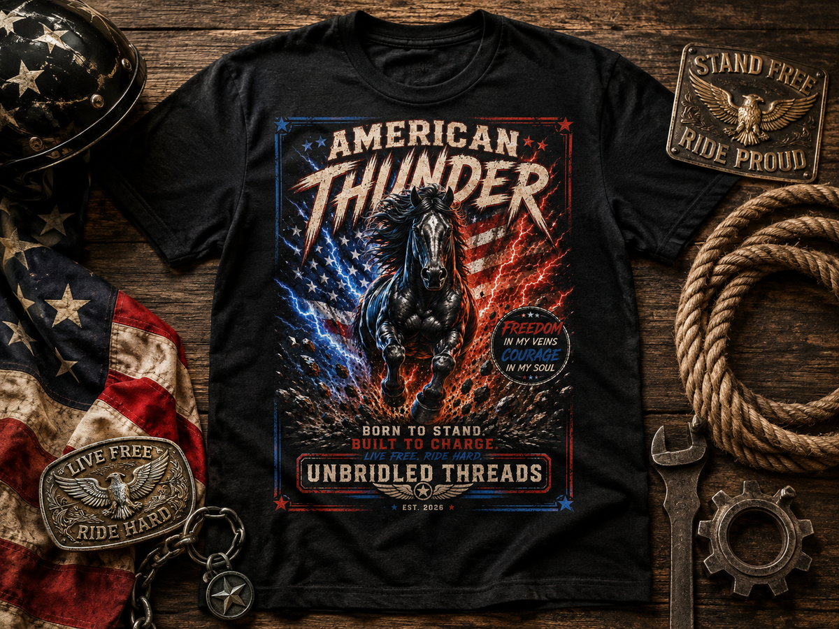 American Thunder & LIghting  Patriotic Black T-Shirt