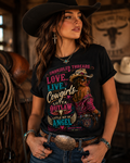 "Love, Live, Cowgirls Outlaw" Western  Unbridled Threads  Black T-Shirt