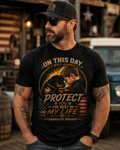 "On This Day I Will Always Protect You with My Life" Rottweiler Pup And Child Grphic On Black T-shirt