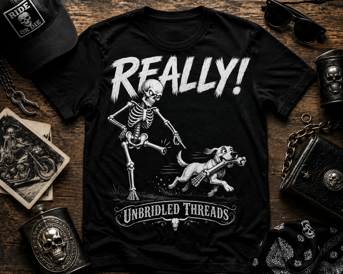 Really! Skeleton Graphic T-Shirt — Funny Retro Halloween Tee