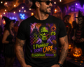 Frankly I Don't Care Frankenstein On Black T-Shirt —Vibrant Color Tee