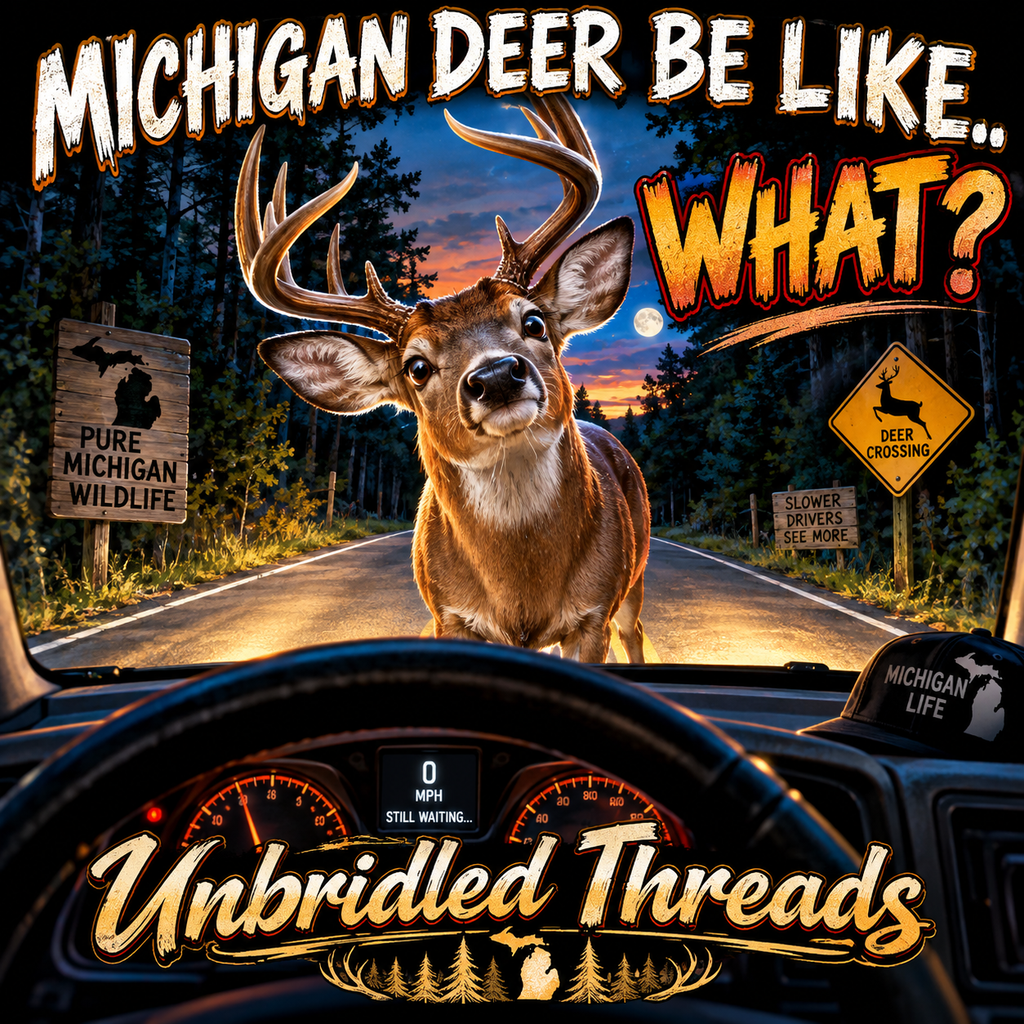 Michigan Deer Be Like... What? Graphic Black T-Shirt Funny Humor