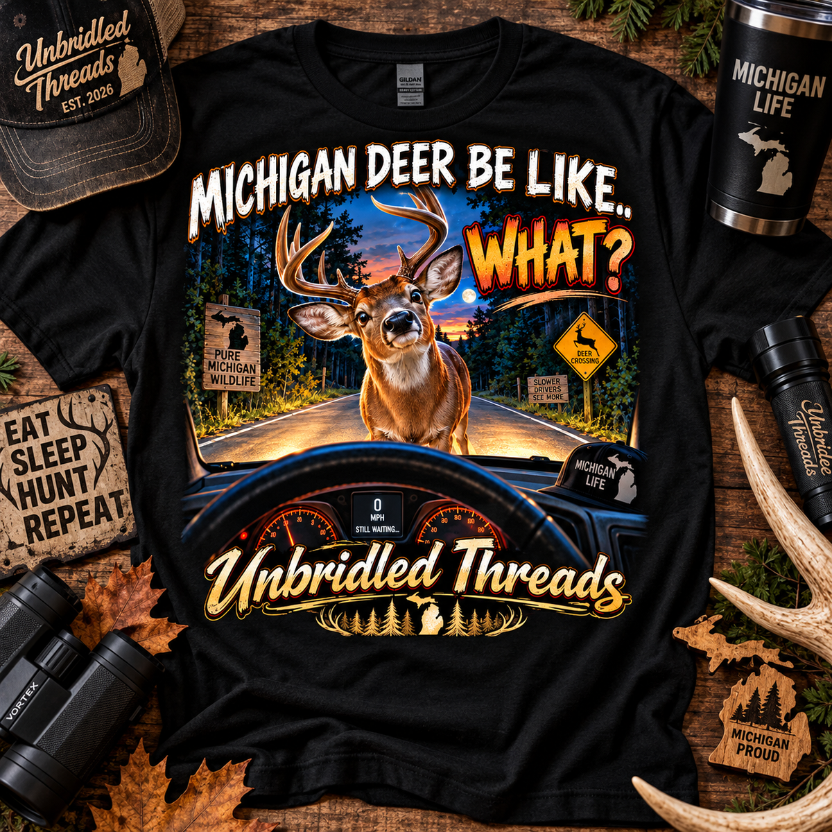Michigan Deer Be Like... What? Graphic Black T-Shirt Funny Humor