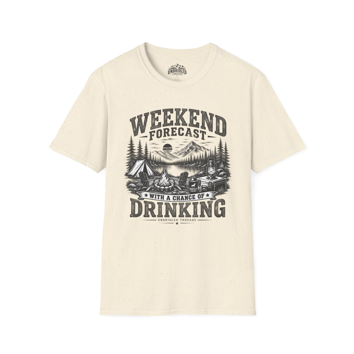 'Weekend Forecast: Chance of Drinking' Camping Graphic T-Shirt / Black, Red, Sport Gray and Natrual Colors