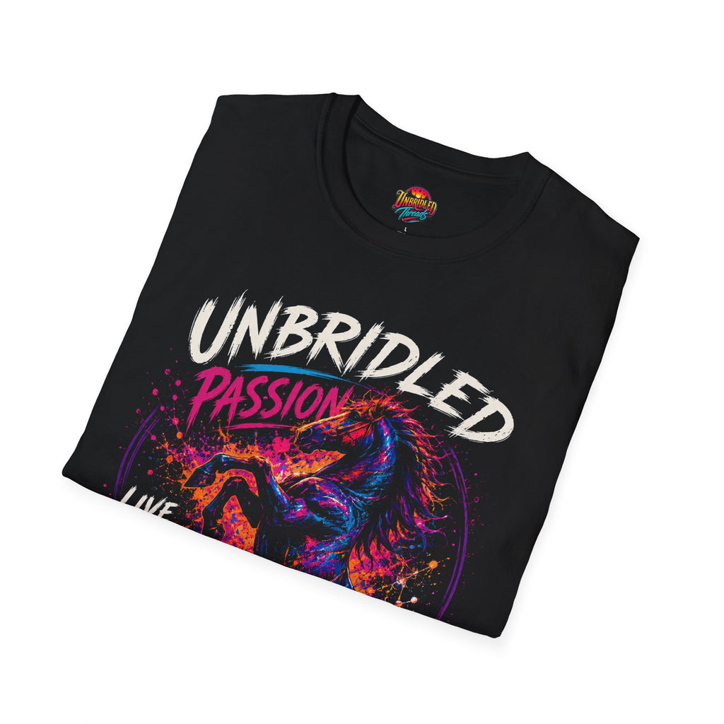 Unbridled Passion Horse T-Shirt — Neon Stallion Graphic Tee for Equestrians or Causal Wear