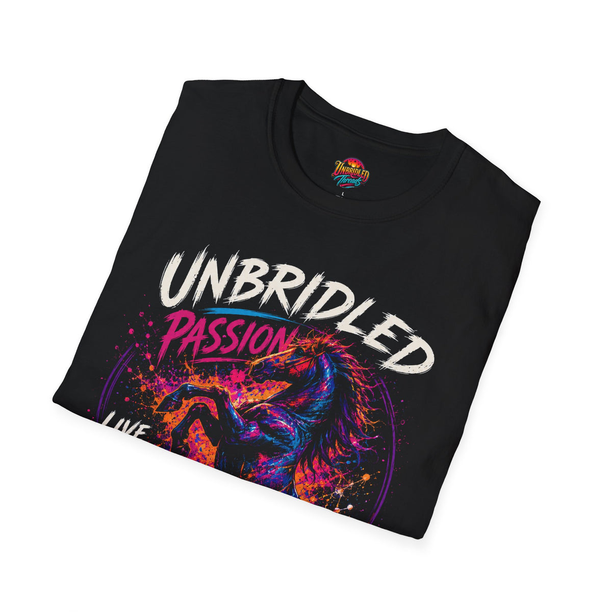 Unbridled Passion Horse T-Shirt — Neon Stallion Graphic Tee for Equestrians or Causal Wear
