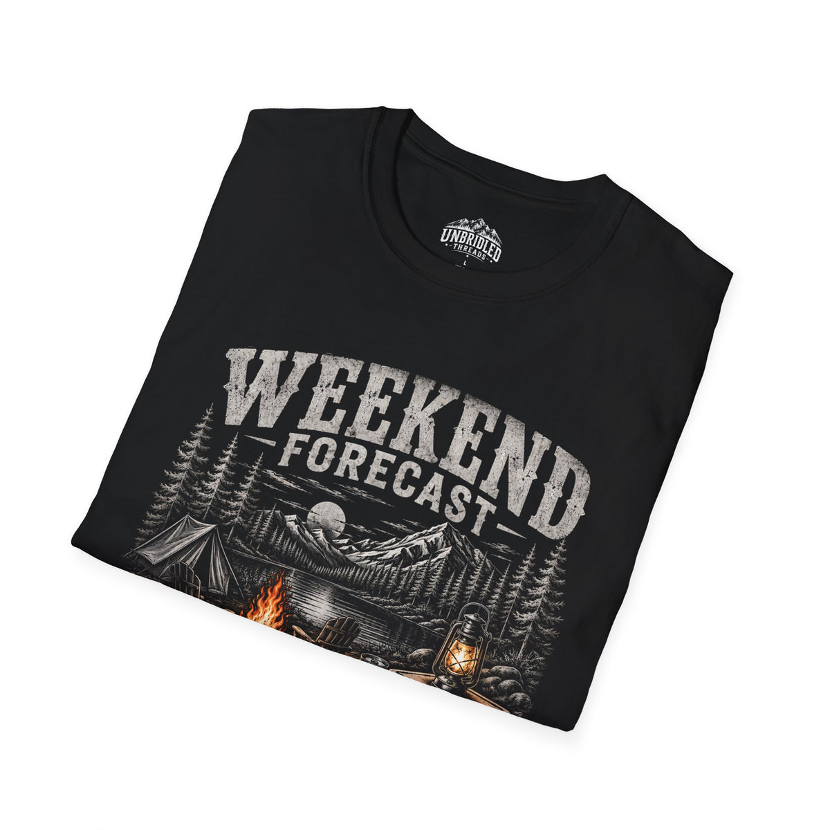 'Weekend Forecast: Chance of Drinking' Camping Graphic T-Shirt / Black, Red, Sport Gray and Natrual Colors