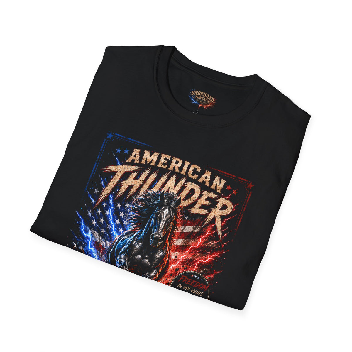 American Thunder & LIghting  Patriotic Black T-Shirt