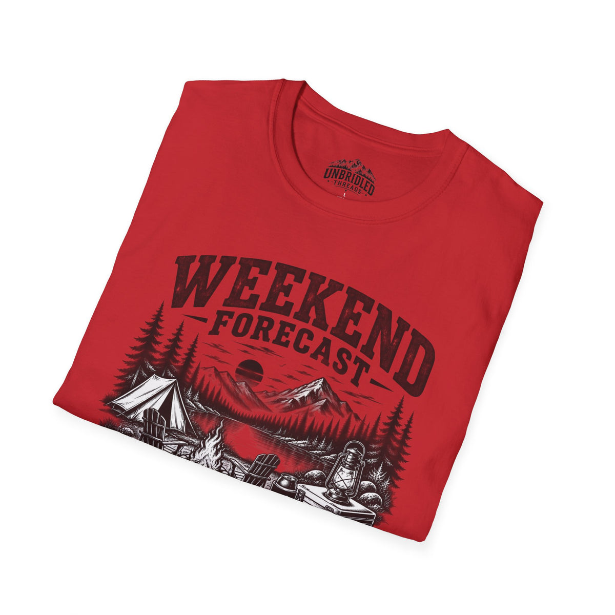 'Weekend Forecast: Chance of Drinking' Camping Graphic T-Shirt / Black, Red, Sport Gray and Natrual Colors