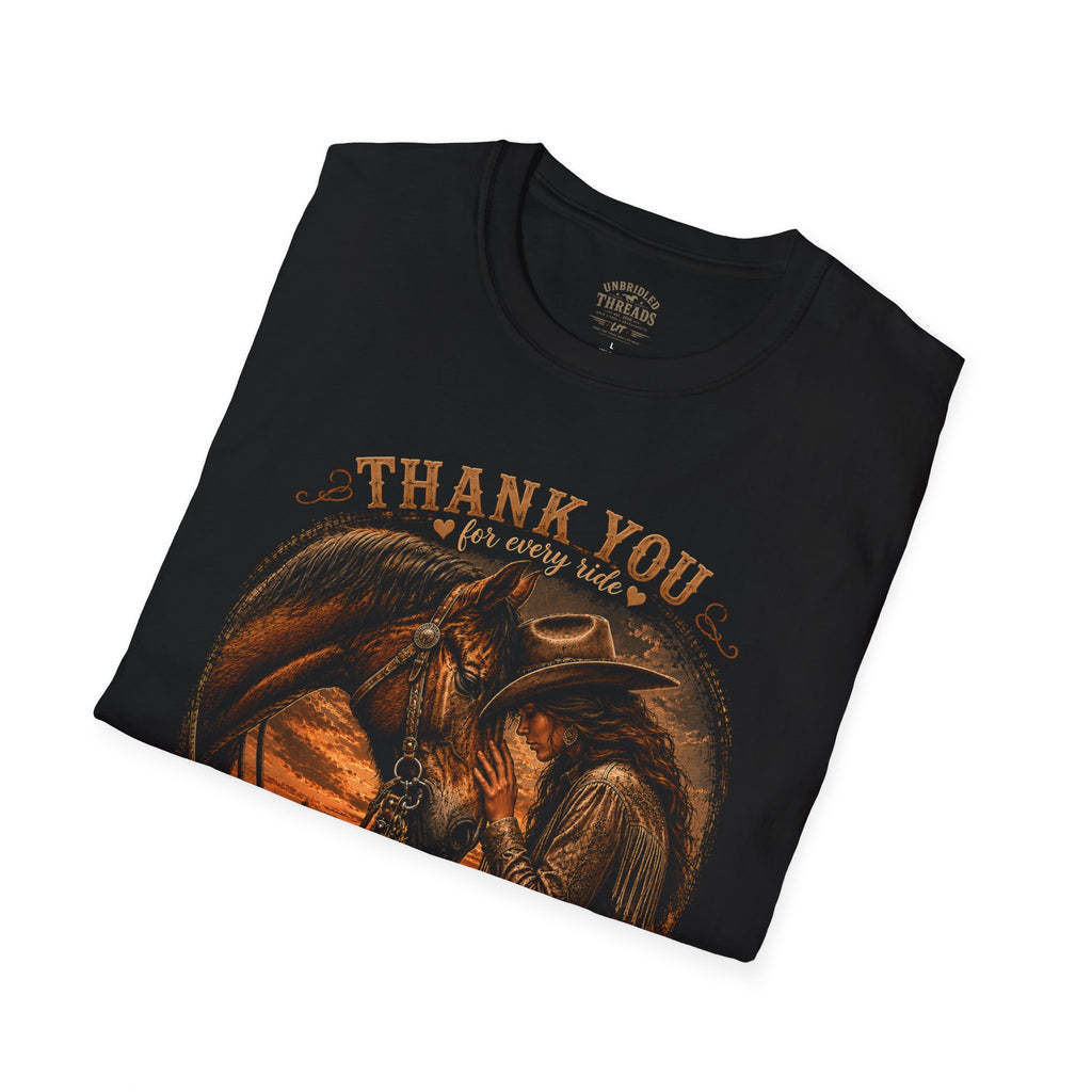 "Thank You for Every Ride, For Being My Partner and Friend" Cowgirl Horse Black T-shirt