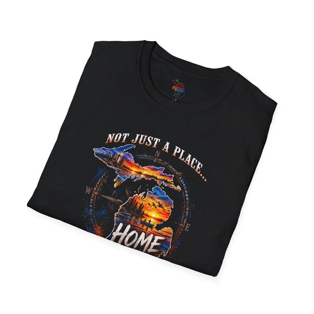 Michigan Sunset Landscape black Graphic T-Shirt — "Not Just a Place... Home" Unbridled Threads
